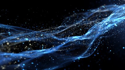 Fototapeta premium Abstract Flowing Particles, Blue and Gold Glittering Waves
