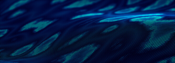 Wave of streaming particles on a light blue background. Abstract background with dynamic elements of waves and dots. 3d