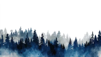 Wandcirkels Mistig bos Misty forest silhouettes, dark blue and grey  © ABDA