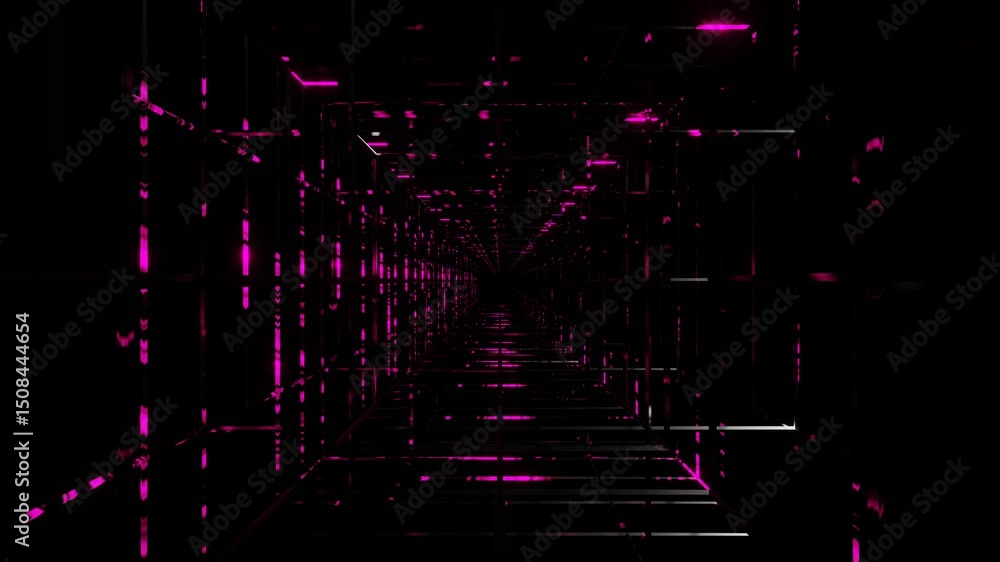 Aufkleber camera pans forward past endless rows of black bars with red flashing on black background. 3d render
