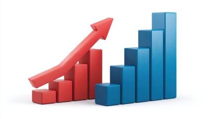 Red upward trending bar graph beside a blue ascending bar graph