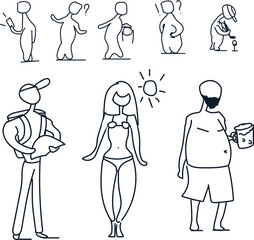 A set of characters or drawn people in different poses with different meanings and emotions.