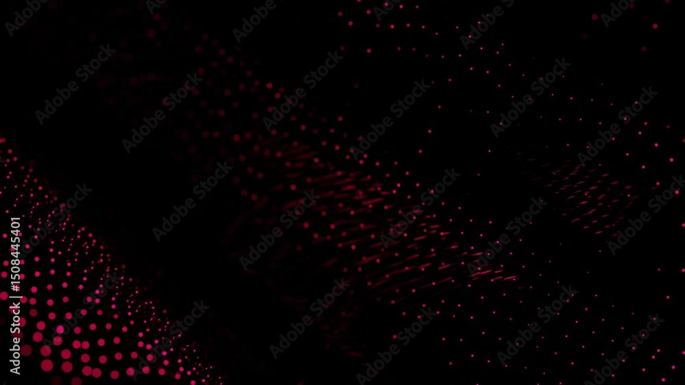 Aufkleber moving up and down purple red round particles on black background. 3d render. looped animation