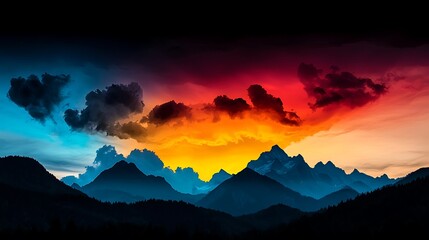 Vibrant Sunset Over Silhouetted Mountains