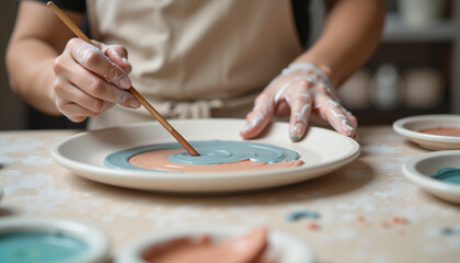Obraz premium Person painting pottery in a studio, creativity and artistry