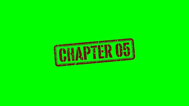 Chapter 05 : red rubber stamp on a green screen chroma key background. marking progress in educational videos, e-learning courses or lesson plans