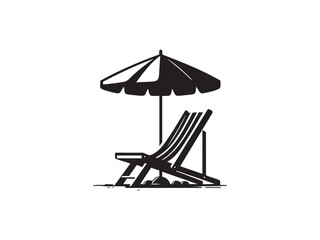 Beach Chair Vector Silhouette - Black Vector Icon for Beach and Resort Themes.