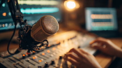 Close up of a microphone for a asmr recording podcast