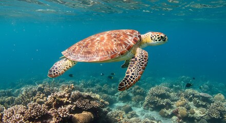 Majestic Sea Turtle Gracefully Navigating a Vibrant Coral Reef Ecosystem