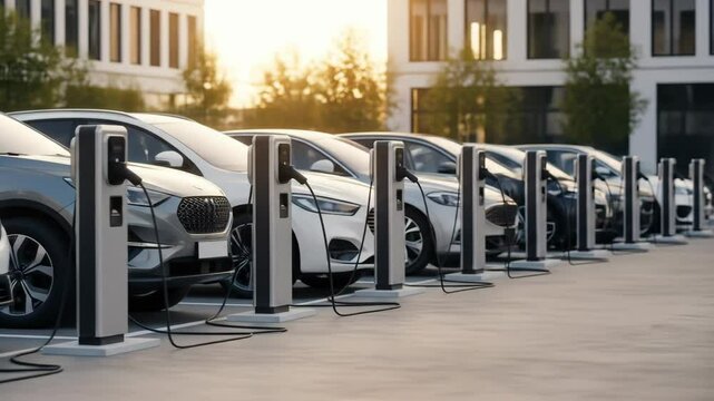 Cars Charging at Electric Vehicle Charging Station