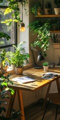 Fototapeta premium Cozy home office with plants and natural light