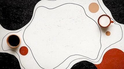 Abstract Coffee and Milk Cups on White Background