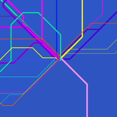 Multicolored lines on a bright background. Abstract colorful geometric pattern of lines. Abstract scheme of movement of different types of transport. Vector illustration