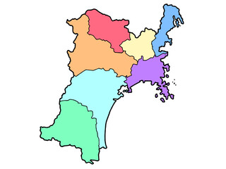 少しゆるい宮城県地図 地域色分け 東北 東日本