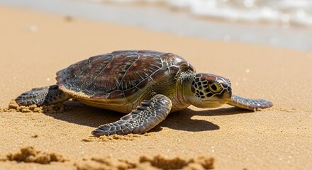Obraz premium Green Sea Turtle Hatchling Making its Way to the Ocean