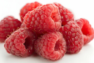 Fresh and Juicy Raspberries Piled Together on a White Background for Culinary and Healthy Food Concepts and Nutrition Themes