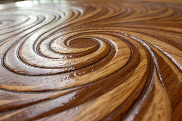 Intricate Wood Grain Patterns in Natural Brown Tones, Captivating Swirls and Curves Creating a Dynamic Surface Texture for Artistic Design