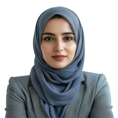 Naklejka premium Portrait of a beautiful muslim woman in hijab wearing a suit jacket isolated on transparent background png
