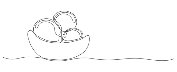 Ice cream balls in continuous line art drawing style. Black outline sketch on white background. Ice-cream scoops on bowl summer banner with copy space © Zhi_zhi_art