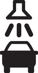 car wash icon with spray nozzle and water drops - black silhouette automotive cleaning symbol isolated