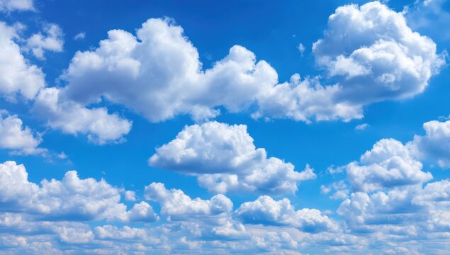 Vast blue sky dotted with puffy white clouds