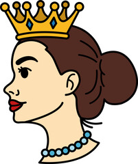 A woman with a crown on her head