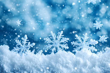 Light Blue Winter Sky with Falling Snowflakes, Snowy Weather, Abstract Backdrop