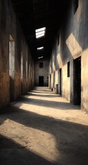 Abandoned Sunlit Corridor In Ruined Building