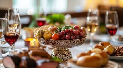 Traditional Jewish meal, kosher preparation, and dietary customs