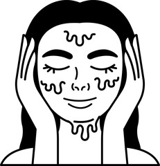 black and white illustration a woman washing her face with water