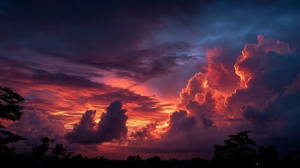 Dramatic Sunset Cloudscape with Tropical Sky, and Night.