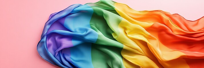 Rainbow Flag With Copy Space on Pastel Background. Diversity, Love, Freedom, and LGBT Concept.