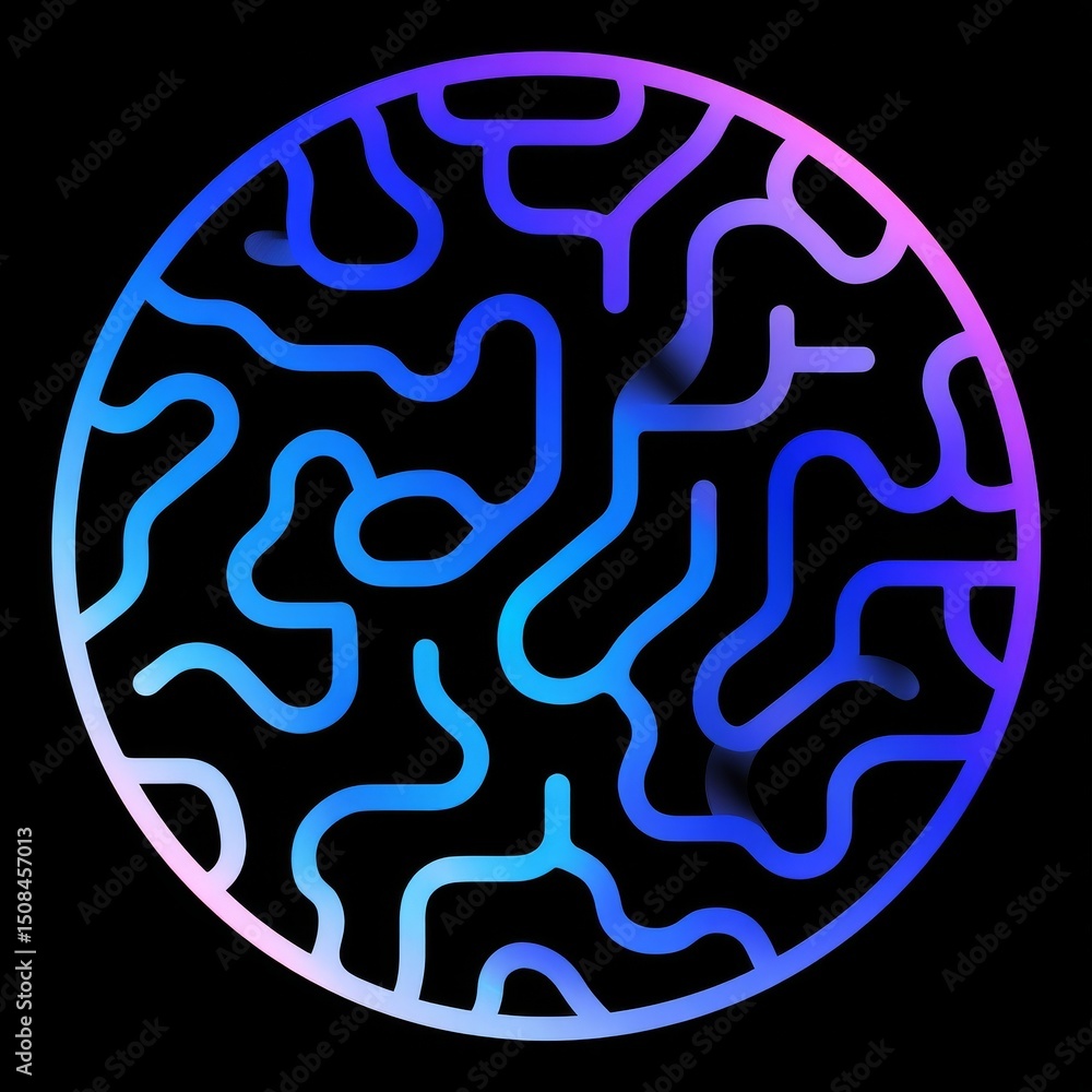 Aufkleber an abstract technology illustration shows a sphere characterized by a glitchy and distorted surface 