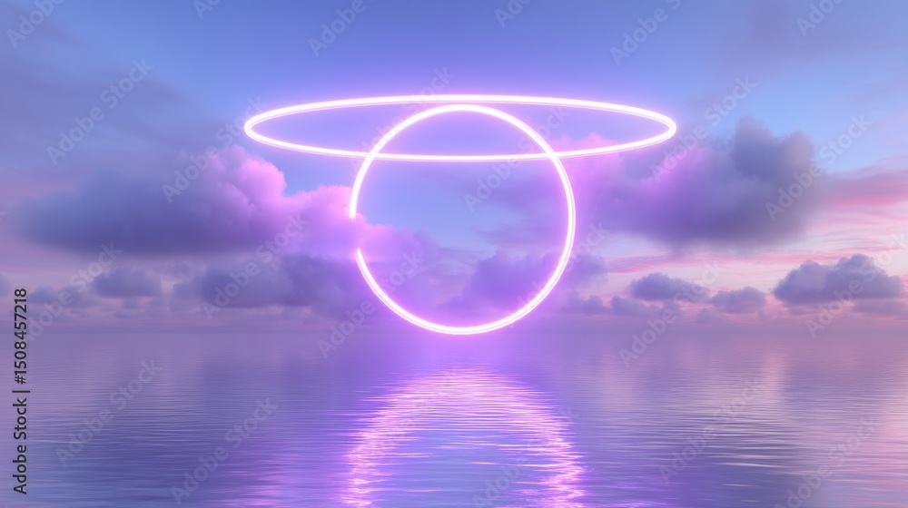 Poster a minimalist futuristic seascape features a 3d render of an abstract background with a levitating pi