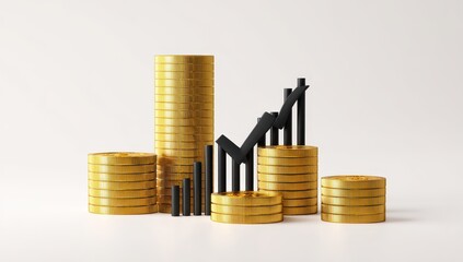 Gold coins stacked, growth chart