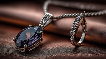 Elegant Amethyst Jewelry Set with Silver, Pendant, and Earrings.