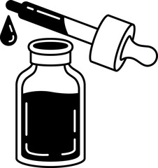 black and white illustration a serum bottle and dropper
