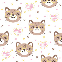 Pretty kitten hand drawn seamless vector design for print on textile, wrapping, backdrop and other uses.