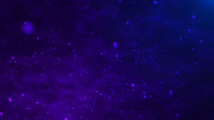 Smoke clouds and particle background. Flickering, bright particles slowly fly upwards on a dark background. Particle movement on a gloomy sky with clouds. 3D rendering.