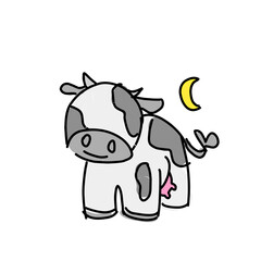 Cute Cow Cartoon Illustration – Moon and Farm Animal Concept