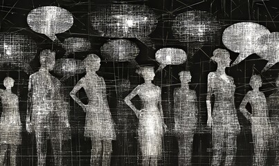 Editable stroke illustration presents the metaverse concept as a simple outline of a virtual world complete with an array of human poses and an accompanying icon