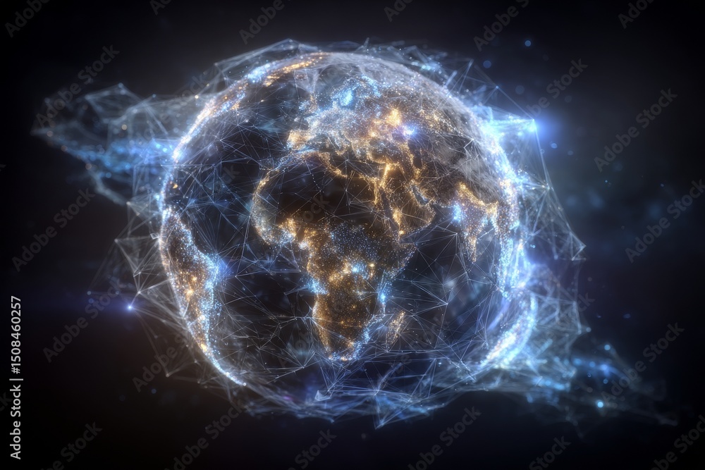 Poster the concept of the digital world is centered on data transmission over the internet, data analysis, 