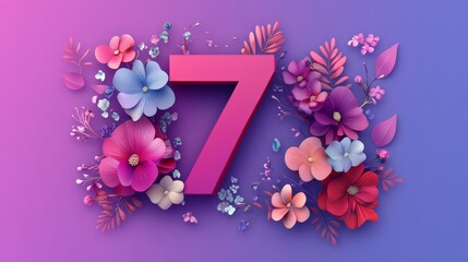 number 7, 9, 10 with floral decorations for the International Women’s Day banner and background