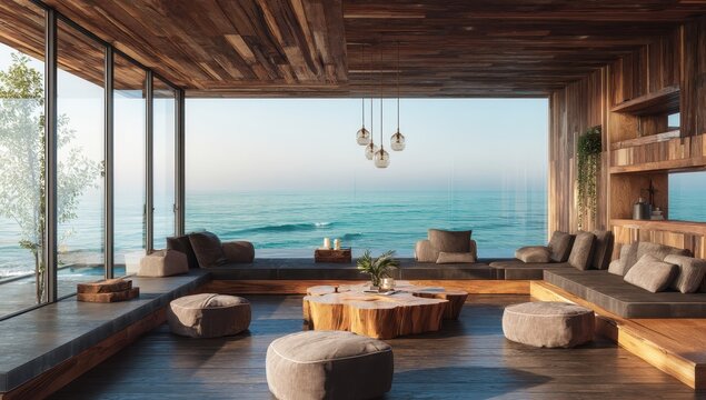 Coastal living room with panoramic ocean view