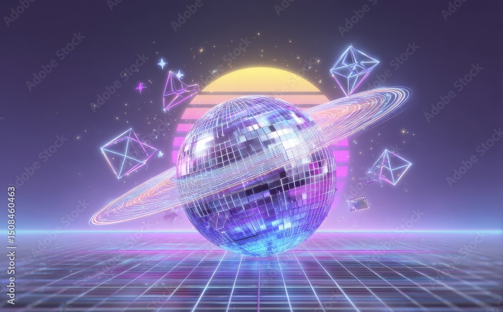 Poster the concept of a future digital technology metaverse is depicted with a colorful background in a mod