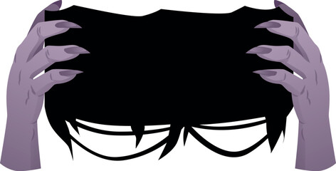 Creepy zombie gray hands show a sign board, vector cartoon dead human body limbs presentation black plank banner