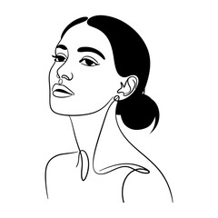 Bold Female Portrait with Earrings. A modern minimalist portrait of a woman with a strong gaze and defined earrings. Perfect for bold feminine branding and stylish art prints.