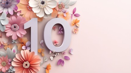 number 7, 9, 10 with floral decorations for the International Women’s Day banner and background