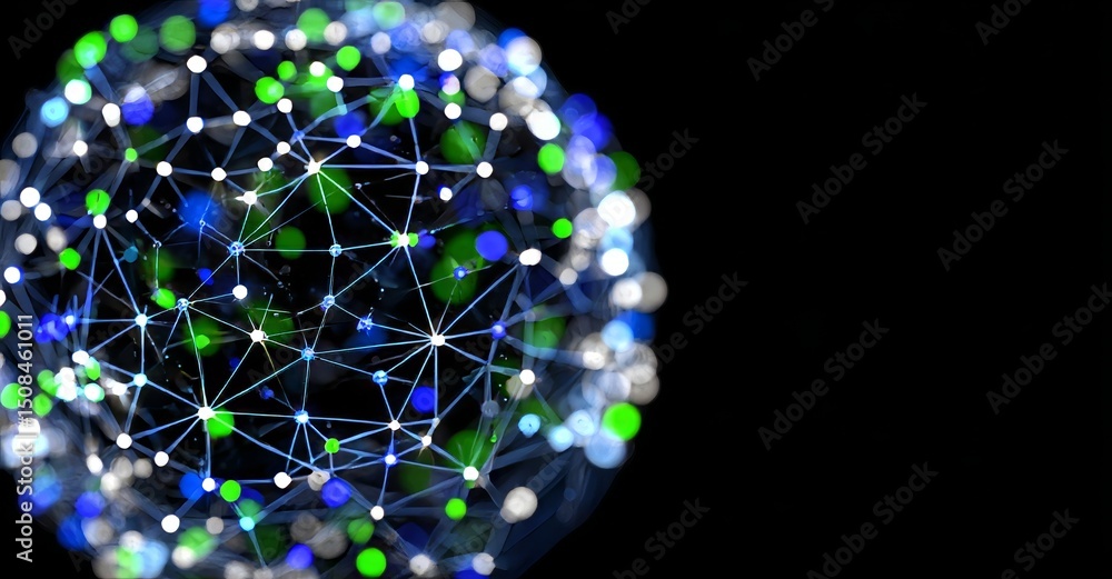 Aufkleber an abstract technological representation of the metaverse features a green and blue sphere set again
