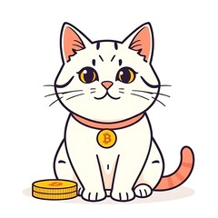 Fototapeta premium Adorable Cartoon Cat with Bitcoin Cryptocurrency and Cute Pets Illustration